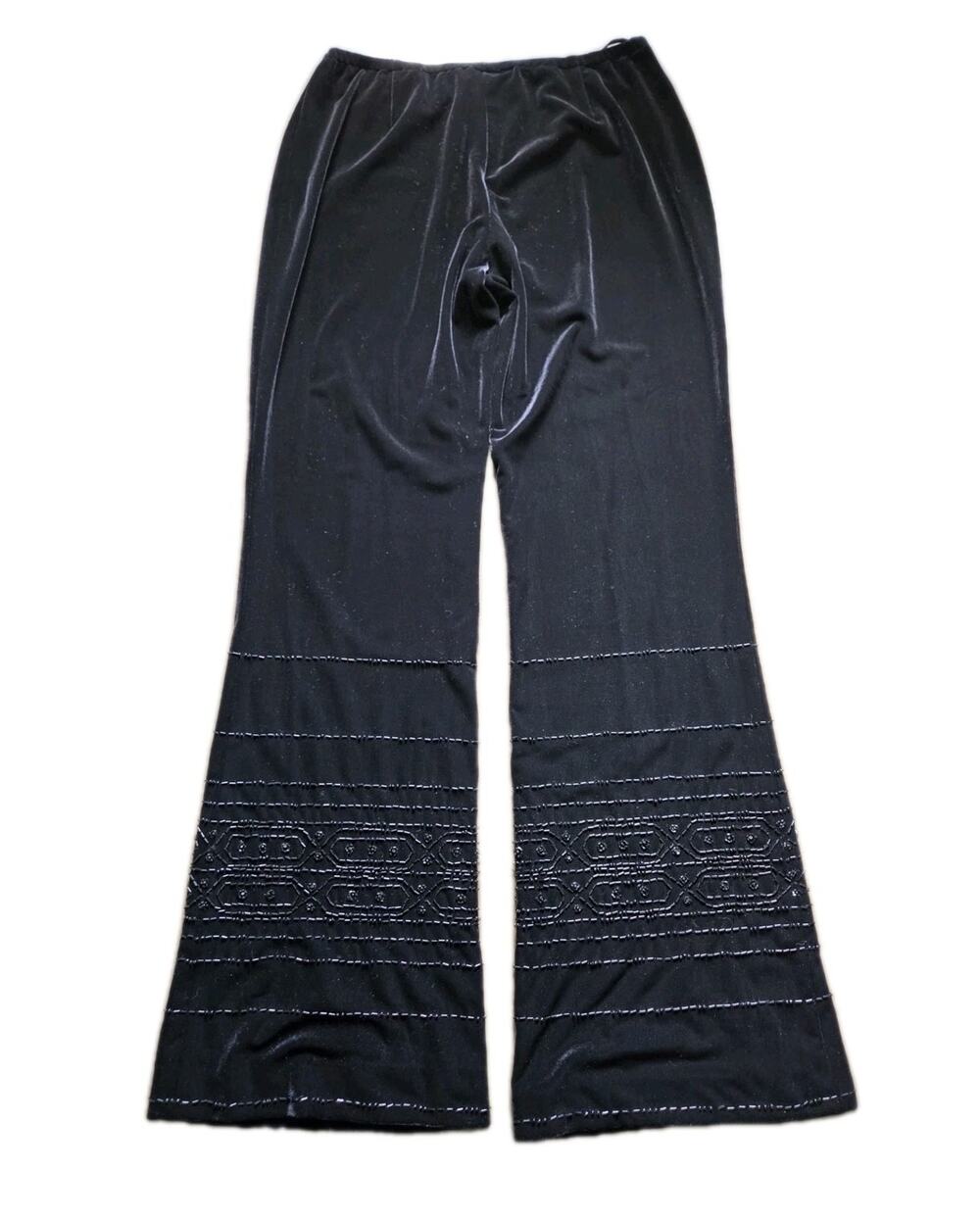 Vtg Adrianna Papell Black Velvet Flared Leg Pants Beaded Eveningwear Sz 12